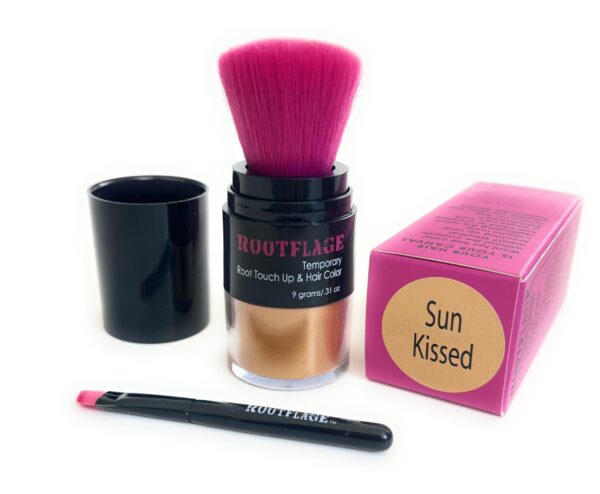 Rootflage Temporary Hair Color Highlight Root Touch Up (Sun Kissed) Instant Beachy Golden Shimmery Blonde Color for Use on Dark Hair
