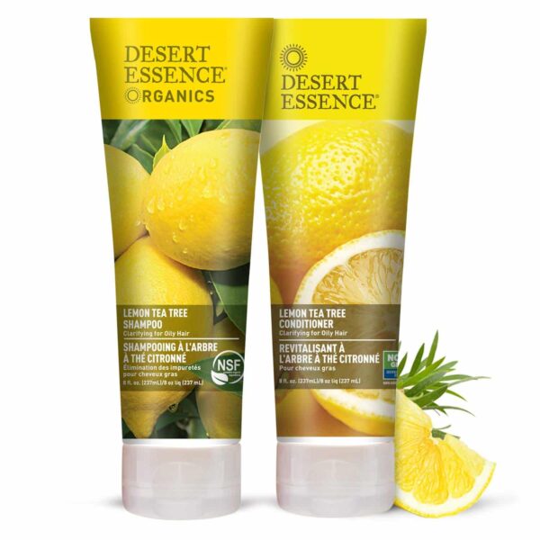 Desert Essence Lemon Tea Tree Shampoo & Conditioner Bundle - 8 Fl Ounce - Clarifying For Oily Hair - Essential Oils - Strengthen & Protect Hair - Effe