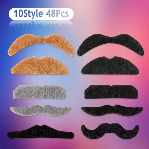 Whaline 48 Piece Self Adhesive Fake Mustache Set Novelty Mustaches for Costume and Halloween Festival Party - Image 2