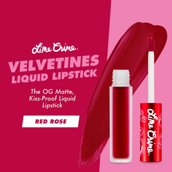 Lime Crime Velvetines Liquid Matte Lipstick, Red Rose (Ruby Red) - Bold, Long Lasting Shades & Lip Lining - Stellar Color & High Comfort for All-Day W - Image 2