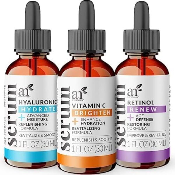 artnaturals Anti-Aging-Set with Vitamin-C Retinol and Hyaluronic-Acid - (3 x 1 Fl Oz / 30ml) Serum for Anti Wrinkle and Dark Circle Remover ? All Natu