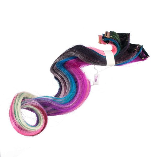 SWACC 12 Pcs Curly Wavy One Color Party Highlights Clip on in Hair Extensions Colored Hair Streak Synthetic Hairpieces (Ombre 12 Colors) - Image 2