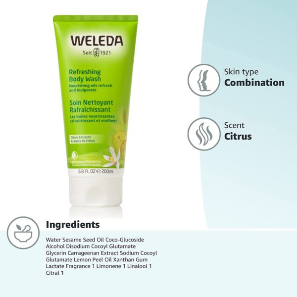 Weleda Refreshing Citrus Body Wash, 6.8 Fluid Ounce, Gentle Plant Rich Cleanser with Lemon Peel and Sesame Seed Oils - Image 3