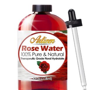 Artizen 100% Pure Rose Water (HUGE 4 OUNCE BOTTLE) Natural Moroccan Rosewater – Beautiful Fresh Fragrance – Perfect Facial & Skin Toner & Moisturizer