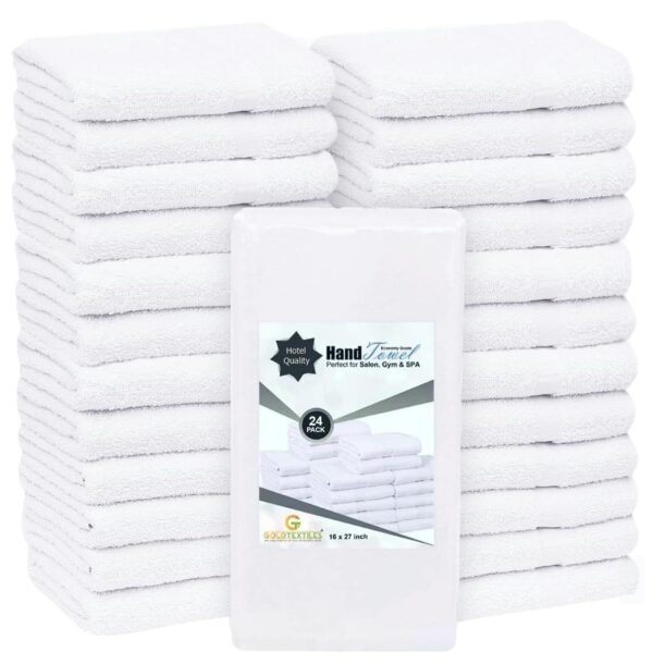 24 Pcs (2 Dozen) White 16x27 Inch Cotton Blend Economy Hand Towels Salon/Gym/Hotel Super use Absorbent Best for Kitchen,Janitorial,Home use Towels