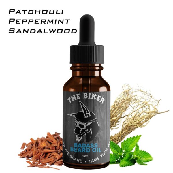 Badass Beard Care Oil for Men - The Biker Scent, 1 oz - All Natural Ingredients, Keeps Beard and Mustache Full, Soft and Healthy - Image 2