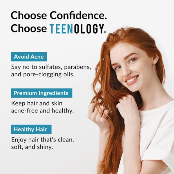 Teenology Conditioner for Teens - Avoid Forehead and Body Acne - Sulfate and Paraben Free, Noncomedogenic, Natural Botanical Extracts, Blueberry Pomeg - Image 4
