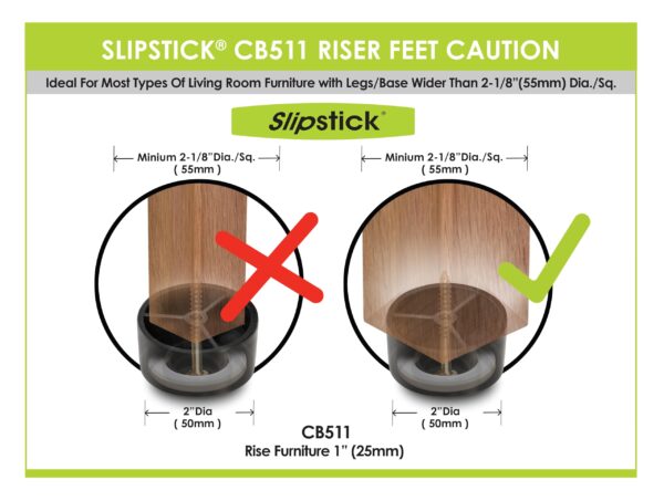 Slipstick CB511 1 Inch Tall Floor Protector Furniture Feet with Non Slip Rubber Grip (Set of 4) 2" Wide x 1" Height - Black Plastic - Image 8
