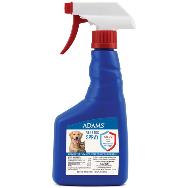 Adams Flea & Tick Spray For Dogs and Cats | Kills Fleas and Ticks Through Contact, Kills Flea Eggs, Flea Larvae, and Prevents Flea Egg Hatch | Control