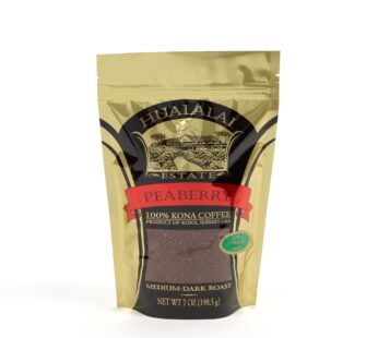 Hualalai Estate 100% Peaberry Kona Grounds – Pesticide-Free Gourmet Grade Premium Coffee – Medium Dark Roasted Hawaiian Grown Beans (7 oz)