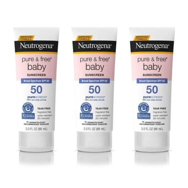Neutrogena Pure & Free Baby Mineral Sunscreen Lotion with Broad Spectrum SPF 50 & Zinc Oxide, Water-Resistant, Hypoallergenic & Tear-Free Baby Sunscre