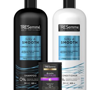 TRESemm? Shampoo and Conditioner, Argan Oil – Silky & Smooth, 48-Hour Frizz Control & Shine, Argan Oleo Blend Rich in Vitamin E Oil for Hair Shine, 28