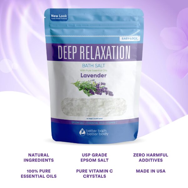 Deep Relaxation Bath Salt 32 Ounces Epsom Salt with Natural Lavender Essential Oil Plus Vitamin C in BPA Free Pouch with Easy Press-Lock Seal - Image 8