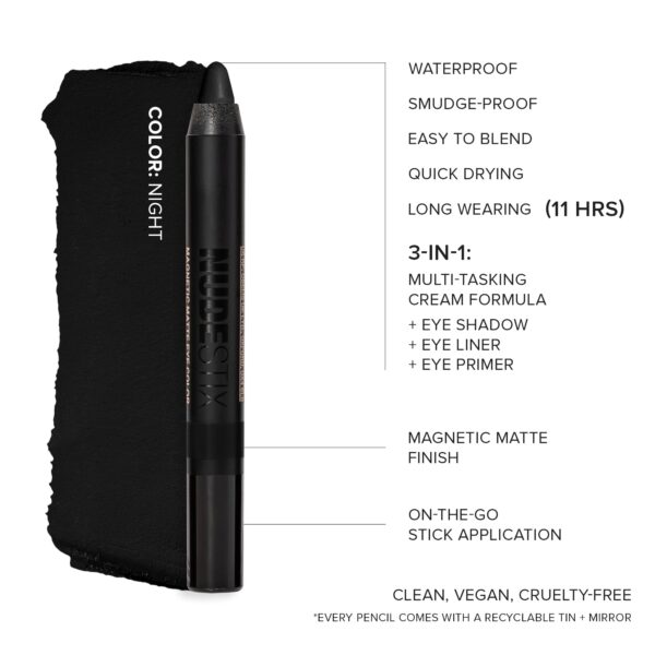 Nudestix Magnetic Matte Eye Color Pencil, Eyeshadow + Eyeliner + Eyelid Primer, Cream Makeup Stick, Long Lasting, Waterproof, Shade: Night - Image 7
