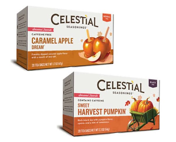 Celestial Seasonings Sweet Harvest Pumpkin Black Tea, 20-tea Bags, 2.3oz and Celestial Seasonings Caramel Apple Dream Tea, 20 Count Tea Bags -2 Boxes