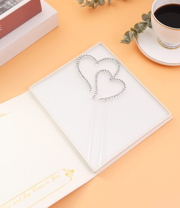 LOVENJOY Gift Boxed Two Hearts One Love Rhinestone Wedding Cake Topper Silver - Image 4