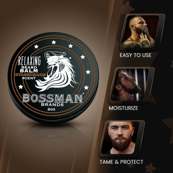 Bossman Relaxing Beard Balm - Beard Tamer, Relaxer, Thickener and Softener Cream - Beard Care Product - Made in USA (Stagecoach Scent) - Image 4
