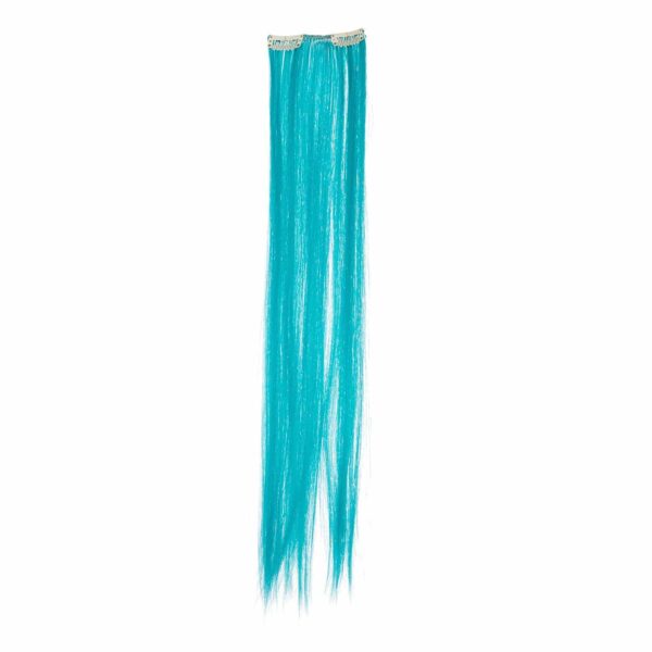 SWACC 7 Pcs Full Head Party Highlights Clip on in Hair Extensions Colored Hair Streak Synthetic Hairpieces (22-Inch Straight, Teal Blue) - Image 7