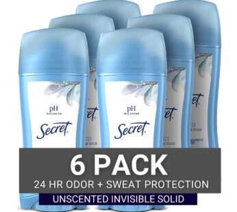 Secret Antiperspirant and Deodorant Women, Original Unscented Invisible Solid, pH Balanced, 2.6 Oz (Pack of 6)