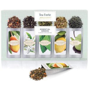 Tea Forte Single Steeps Loose Leaf Green Tea Sampler, Assorted Variety Tea Box, Single Serve Pouches, 15 Count (Pack of 1) - Image 1