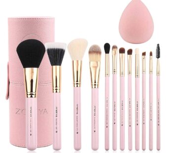 Z’OREYA Makeup Brush Set 12pcs Pink Synthetic Makeup Brushes Travel Set With Holder Makeup Brush Organizer Foundation Powder Contour Blush Eye Cosmeti