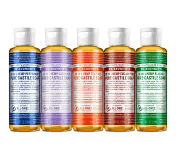 Dr. Bronner’s – Pure-Castile Liquid Soap (4 Ounce Variety Pack) Peppermint, Lavender, Tea Tree, Eucalyptus, Almond – Made with Organic Oils, 18-in-1 U