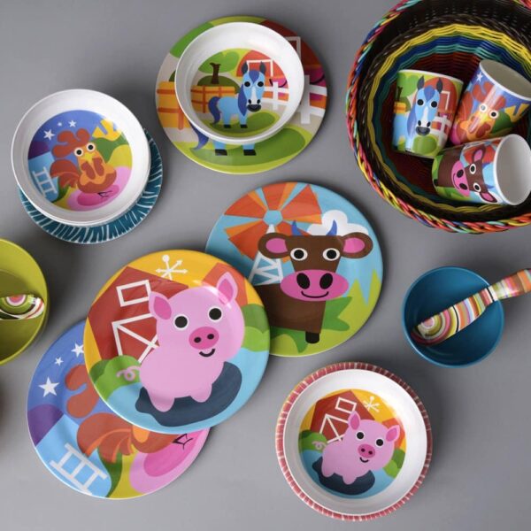 French Bull 4pc Toddler Kids Feeding Melamine Tableware Flatware BPA Free Dishwasher Safe, Durable Plate, Cup, Bowl, Divided Tray Dinnerware Set, Juic - Image 7