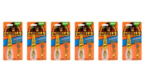 Gorilla Super Glue with Brush & Nozzle Applicator, 10 Gram, Clear, (Pack of 6)