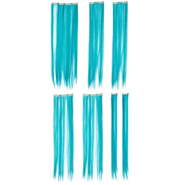 SWACC 7 Pcs Full Head Party Highlights Clip on in Hair Extensions Colored Hair Streak Synthetic Hairpieces (22-Inch Straight, Teal Blue) - Image 2