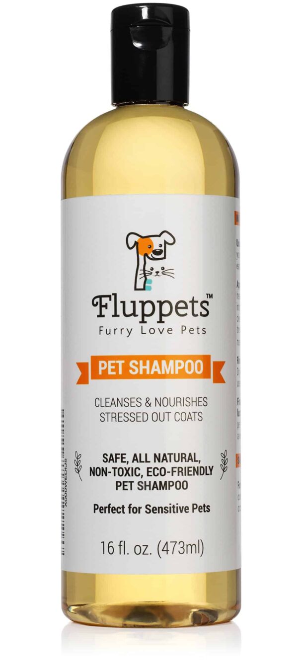 Fluppets Certified Organic Pet Shampoo Natural Hypoallergenic Non Toxic For Sensitive Itchy Skin For Dogs, Cats, Puppies, Guinea Pigs and Rabbits. Con