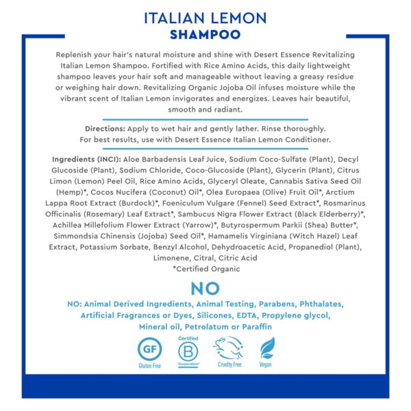 Desert Essence Italian Lemon Shampoo - 8 Fl Oz - Revitalizing - Adds Volume - Shine - Strength Scented - Certified Organic - Aloe Vera - B-complex Vit - Image 5