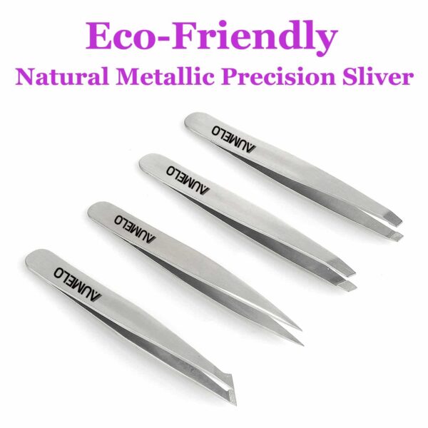 Tweezers Set 4-Piece Professional Stainless Steel Tweezers Gift with Travel Case by Aumelo - Best Precision Eyebrow and Splinter Ingrown Hair Removal - Image 2