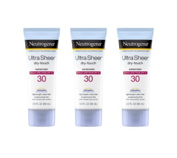 Neutrogena Ultra Sheer Dry-Touch Water Resistant and Non-Greasy Sunscreen Lotion with Broad Spectrum SPF 30, 3 fl. oz (Pack of 3)
