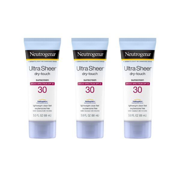 Neutrogena Ultra Sheer Dry-Touch Water Resistant and Non-Greasy Sunscreen Lotion with Broad Spectrum SPF 30, 3 fl. oz (Pack of 3)