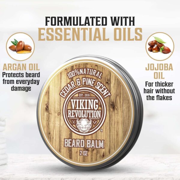 Viking Revolution Beard Balm Cedar & Pine Scent w/Argan & Jojoba Oils - Styles, Strengthens & Softens Beards & Mustaches - Leave in Conditioner Wax fo - Image 3