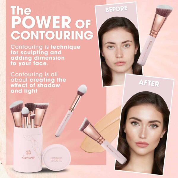Pro Face Contour Brush Set - Synthetic Contouring Sculpting and Highlighting Kit - Cream Blush Powder Flat Nose Cheek Round Small Angled Fan Tapered P - Image 2