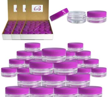 Beauticom (200 Pieces Jars + Lid) 3G/3ML Round Clear Jars with PURPLE Screw Cap Lids for Scrubs, Oils, Toner, Salves, Creams, Lotions, Makeup Samples,