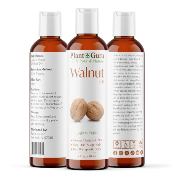 Walnut Oil 4 fl. oz. - Cold Pressed 100% Pure Natural - Skin, Body, Face, and Hair Growth Moisturizer. Great For Creams, Lotions, Lip balm and Soap Ma - Image 2