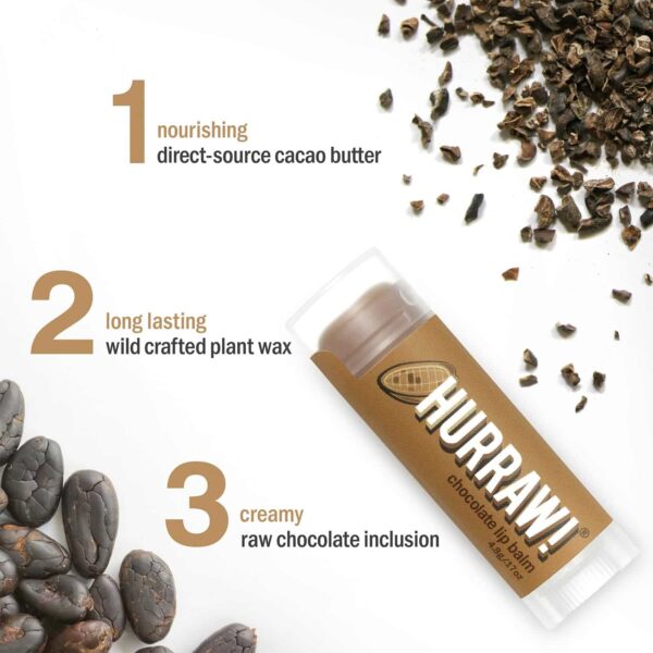 Hurraw! Chocolate Lip Balm: Organic, Certified Vegan, Cruelty and Gluten Free. Non-GMO, 100% Natural Ingredients. Bee, Shea, Soy and Palm Free. Made in USA - Image 3
