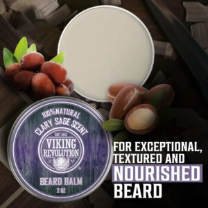 Viking Revolution Beard Balm with Clary Sage Scent and Argan & Jojoba Oils - Styles, Strengthens & Softens Beards & Mustaches - Leave in Conditioner W - Image 5