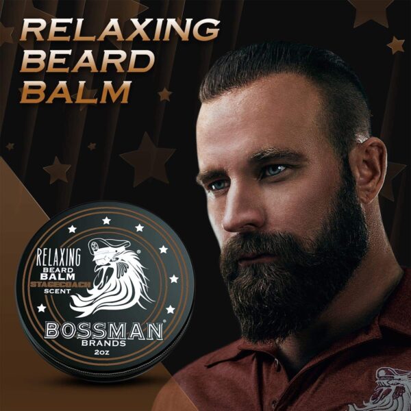 Bossman Relaxing Beard Balm - Beard Tamer, Relaxer, Thickener and Softener Cream - Beard Care Product - Made in USA (Stagecoach Scent) - Image 3