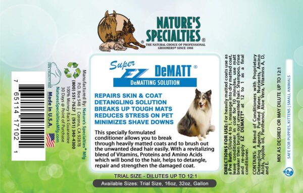 Nature's Specialties Super EZ DeMatt Dematting Solution Concentrate for Pets, Natural Choice for Professional Groomers, Breaks up Tough Mats, Made in - Image 2