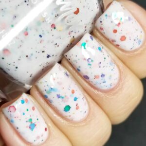 Oh Splat White Glitter Nail Polish with Rainbow Glitters- 0.5 oz Full Sized Bottle - Image 1