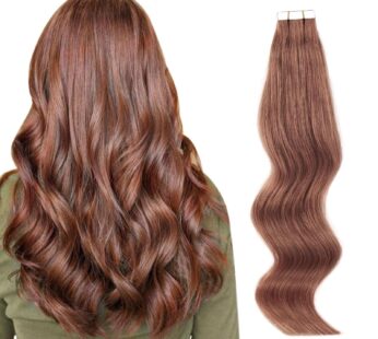 ABH AmazingBeauty Hair Semi-permanent Real Remi Remy Human Tape in Hair 50g 20pcs Skin Weft Taped Invisible Seamless Reusable Auburn Color 33 22 Inch