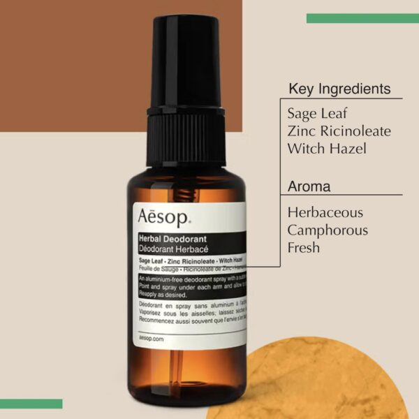 Aesop Herbal Deodorant Spray - Zinc Ricinoleate and a Blend of Essential Oils - Without Aluminium Salts - 1.7 oz - Image 3
