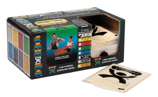CanDo Singles Low Powder Exercise Band, 4-foot singles, Tan: XX-Light (40 count)