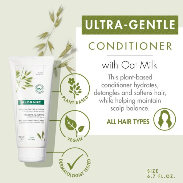 Klorane Ultra-Gentle Conditioner with Oat Milk, Suitable for the Entire Family, Paraben and Sulfate-Free, 6.7 oz. - Image 2