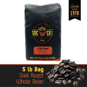 San Diego Coffee 5 Star Blend, Dark Roast, Whole Bean Coffee, 5-Pound Bag Caf? en grano tostado - Image 2