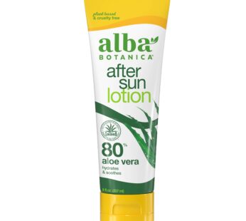 Alba Botanica Aloe Vera Lotion for Skin, Soothing After Sun Treatment for Face and Body, Made with Purity Certified 80% Aloe Vera Gel Formula, 8 fl. o