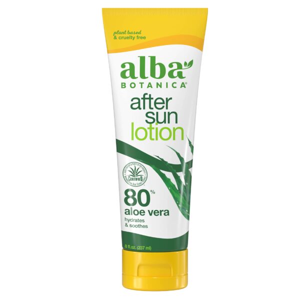 Alba Botanica Aloe Vera Lotion for Skin, Soothing After Sun Treatment for Face and Body, Made with Purity Certified 80% Aloe Vera Gel Formula, 8 fl. o